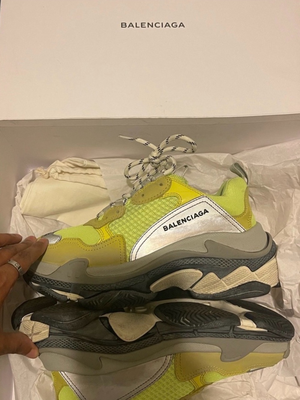 Balenciaga Yellow Lime & Gray Triple S-Style Chunky Sneakers